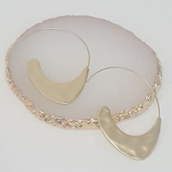 Hammered Gold Tone Crescent Drop Earrings - Picture 3 of 4